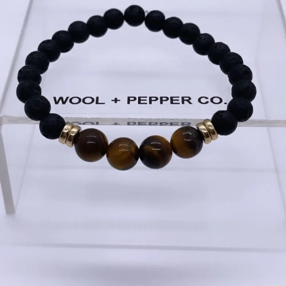 Wool + Pepper Co. Lava Rocks & Tigers Eye Bracelet